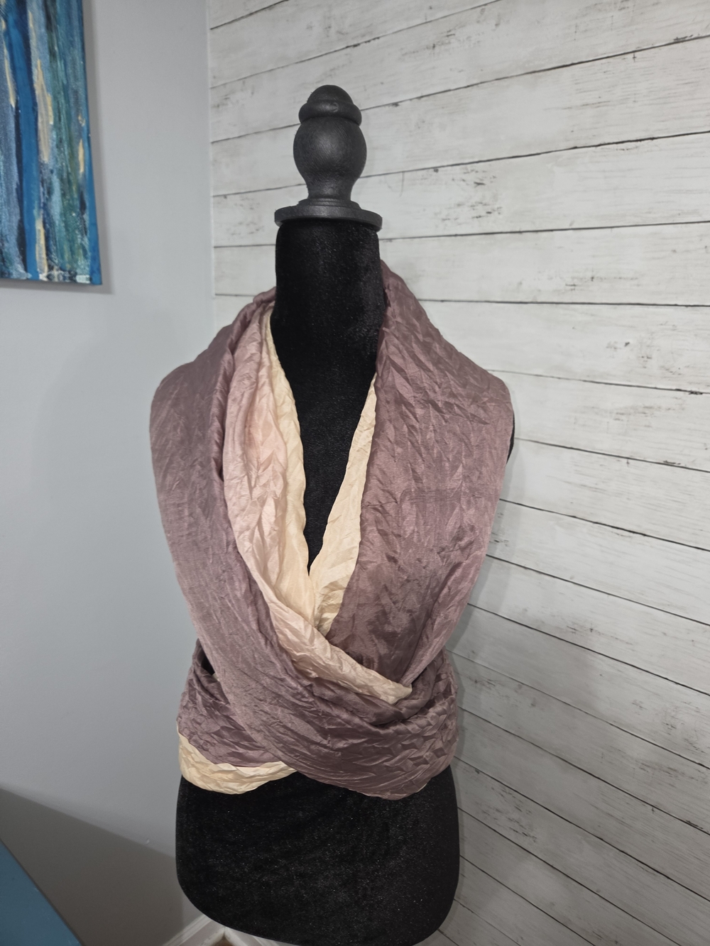 SILK Scarf/Wrap From Takashimaya NY, Women's Two-Tone Cream/Brown Violet 40x80